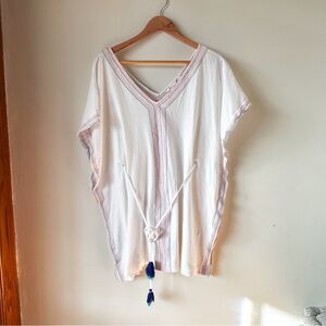 Boden Eloise Jersey Kaftan Tunic Beach Coverup Cotton Boho White Colorful Small